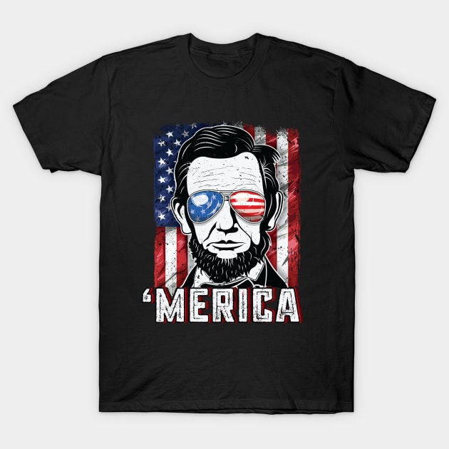 4th of July Merica Abraham Lincoln T-Shirt by Pennelli Studio